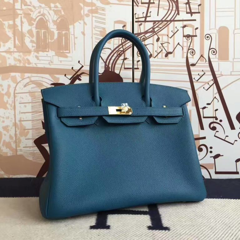 Hand Stitching Hermes Birkin Bag  30cm in S7 Blue de Galice Togo Leather