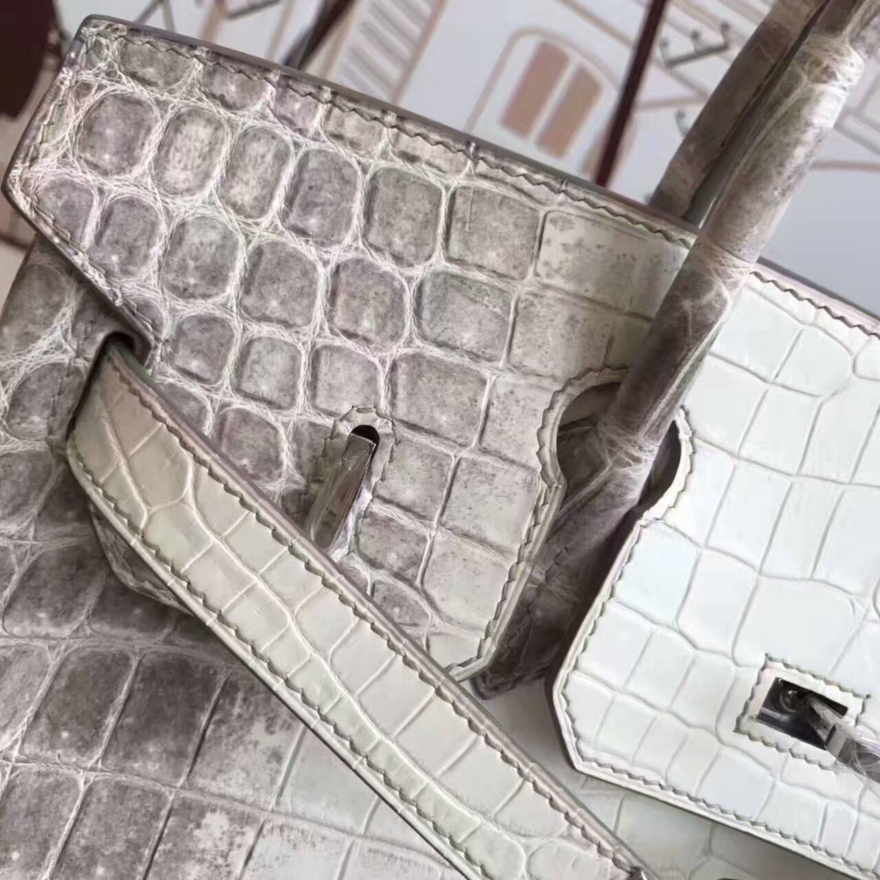 Hand Stitching Hermes Himalaya Crocodile Leather Birkin30cm Tote Bag