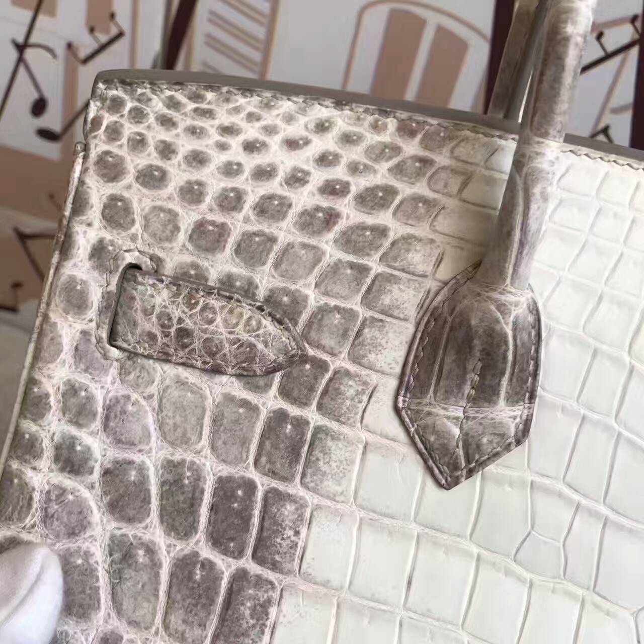 Hand Stitching Hermes Himalaya Crocodile Leather Birkin30cm Tote Bag