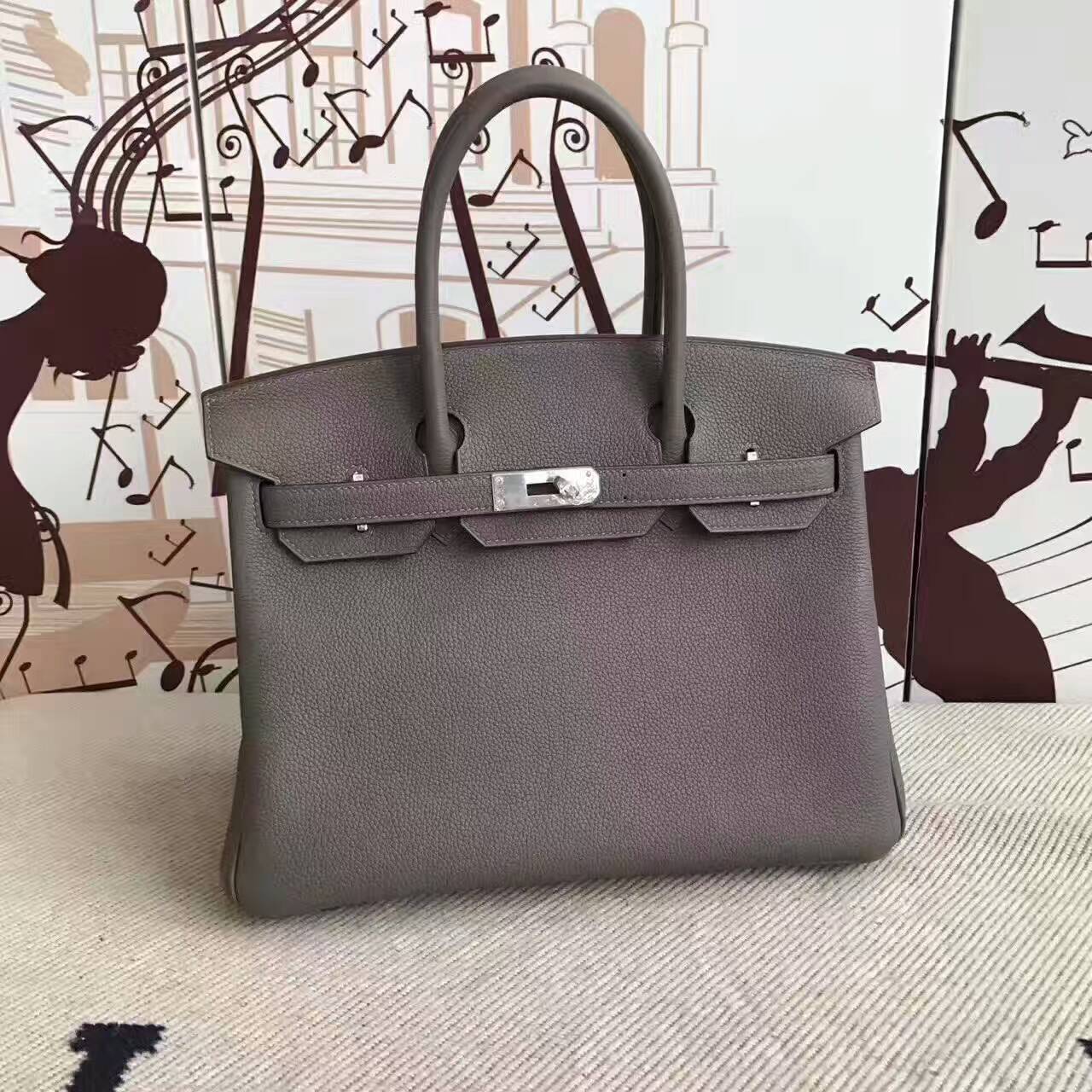 New Fashion Hermes 8F Etain Grey Togo Leather Birkin Tote Bag 30cm