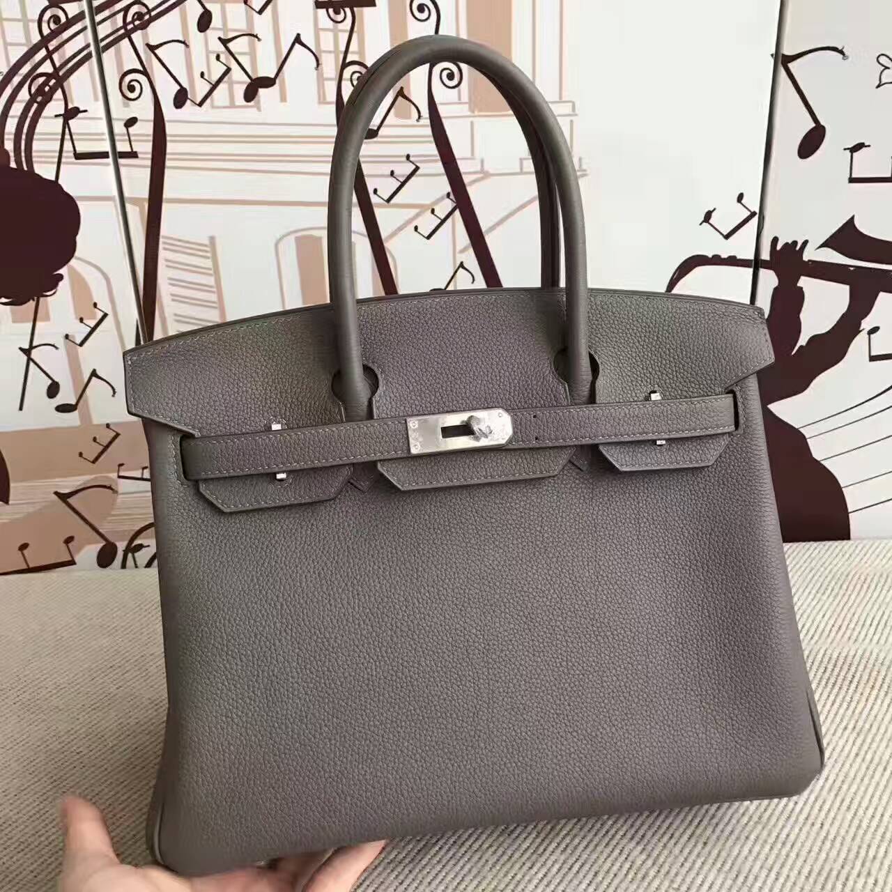 New Fashion Hermes 8F Etain Grey Togo Leather Birkin Tote Bag 30cm