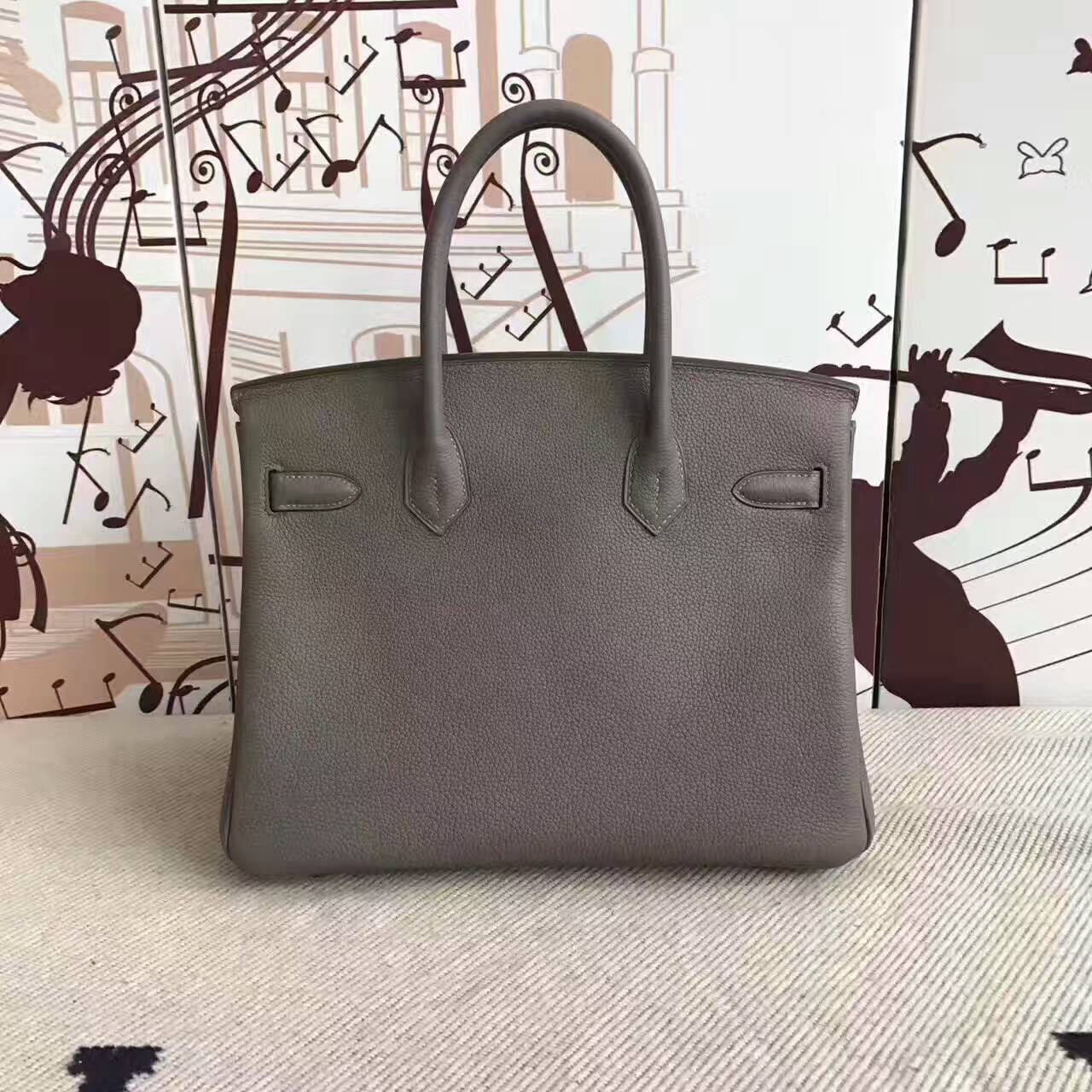 New Fashion Hermes 8F Etain Grey Togo Leather Birkin Tote Bag 30cm