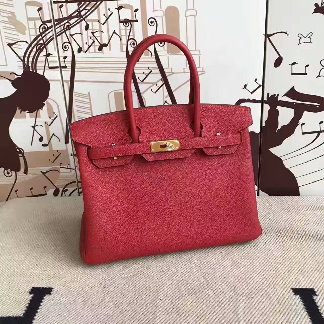 Discount Hermes Birkin Bag 30cm in Q5 Rouge Casaque Togo Leather