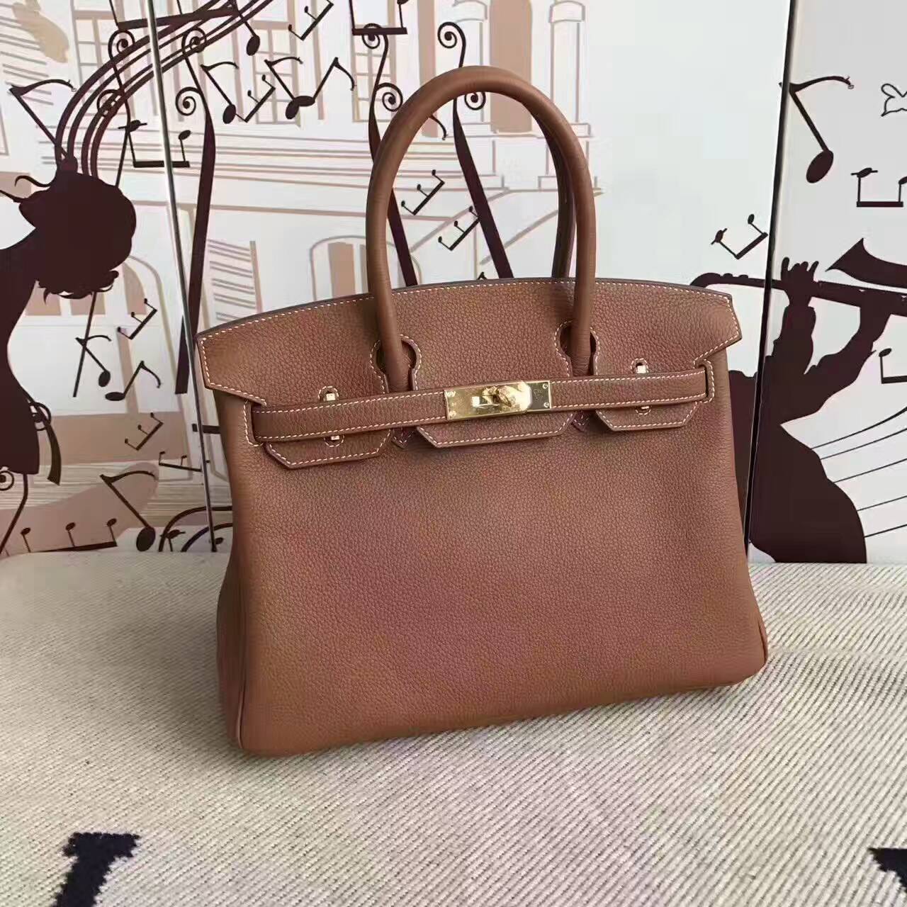 Sale Hermes CK37 Gold Togo Leather Birkin Bag 30cm Women&#8217;s Handbag