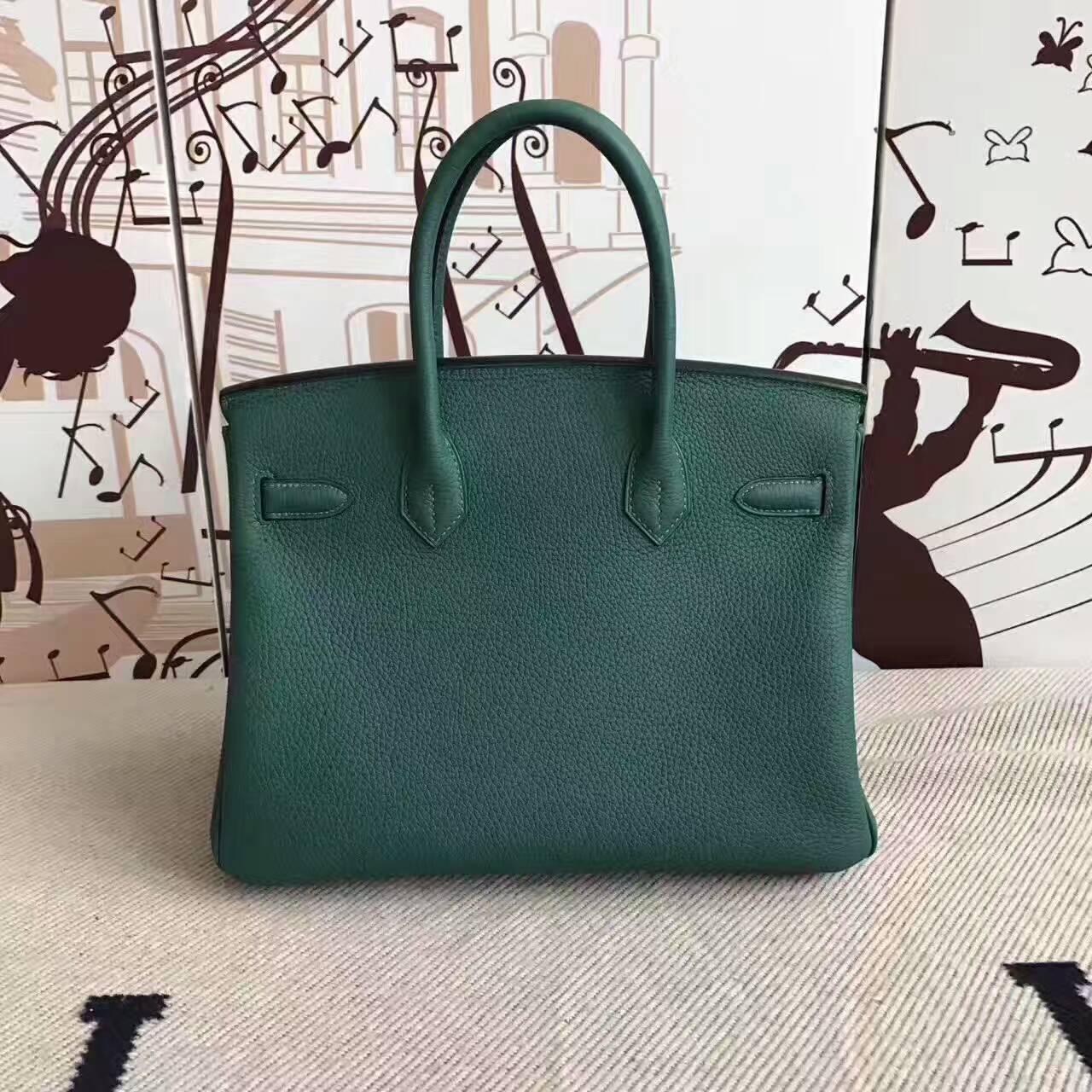 Hand Stitching Hermes Z6 Malachite Green Togo Leather Birkin Bag 30cm