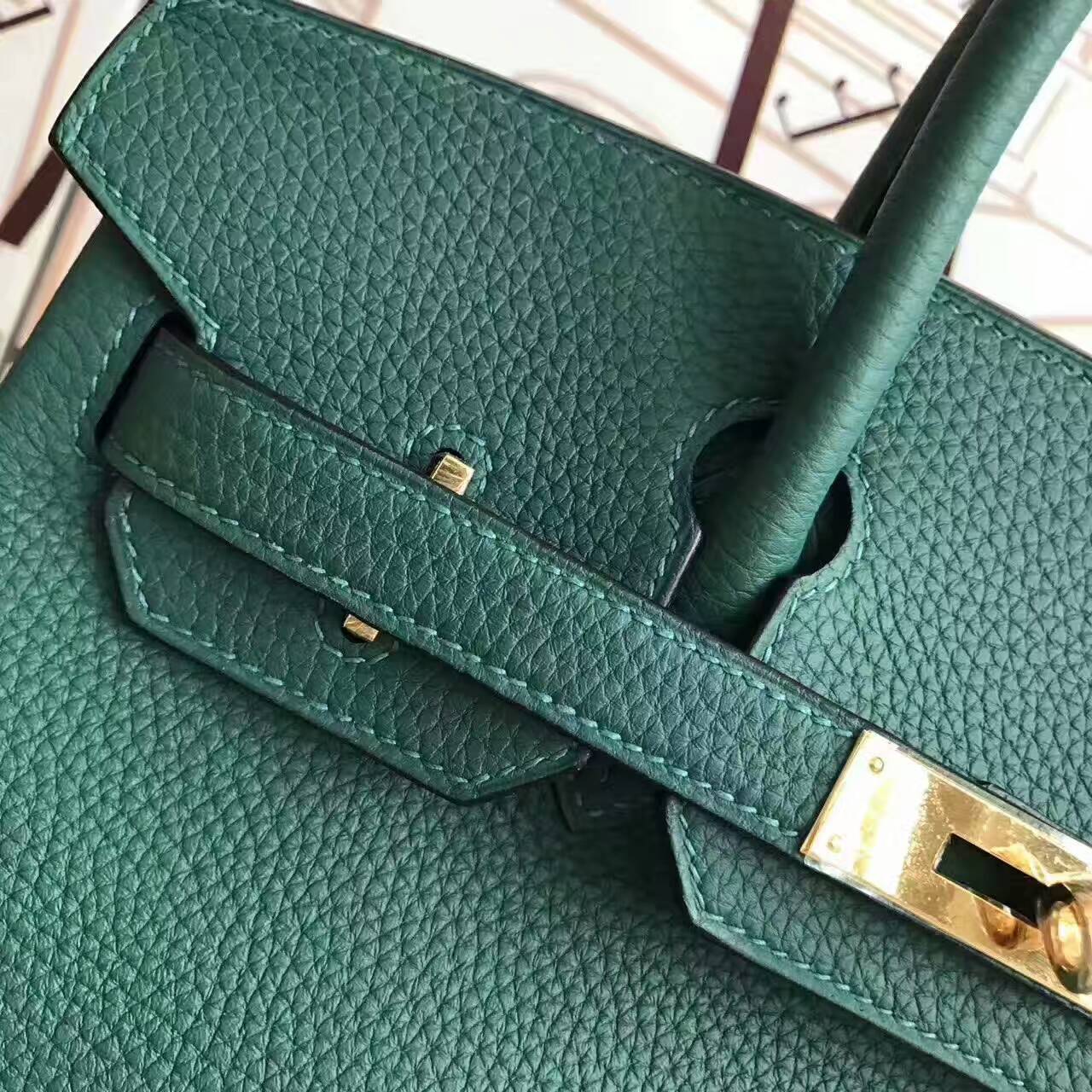 Hand Stitching Hermes Z6 Malachite Green Togo Leather Birkin Bag 30cm