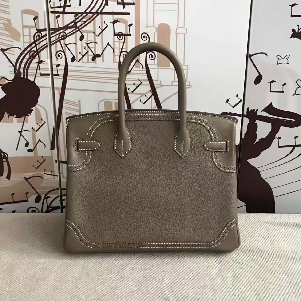 On Sale Hermes CK18 Etoupe Grey Togo Leather Ghillies Birkin Bag 30cm