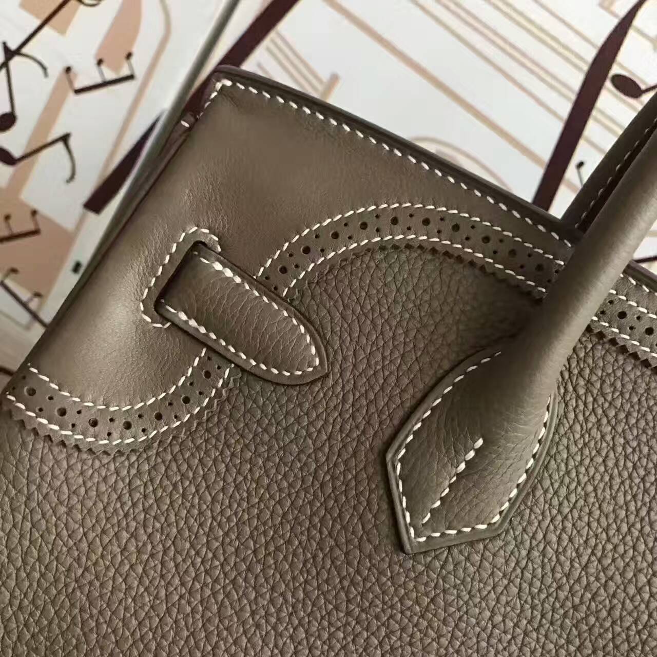 On Sale Hermes CK18 Etoupe Grey Togo Leather Ghillies Birkin Bag 30cm