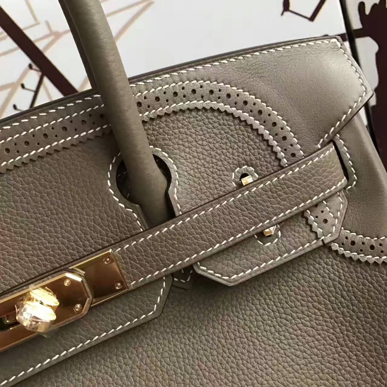 On Sale Hermes CK18 Etoupe Grey Togo Leather Ghillies Birkin Bag 30cm