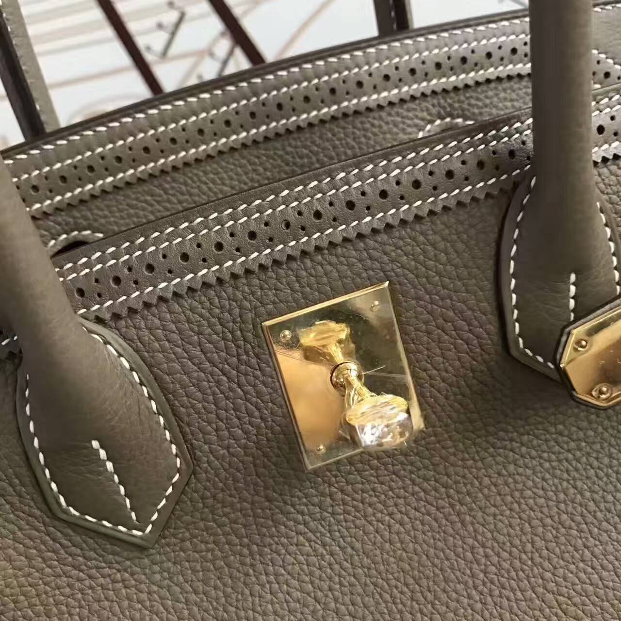 On Sale Hermes CK18 Etoupe Grey Togo Leather Ghillies Birkin Bag 30cm