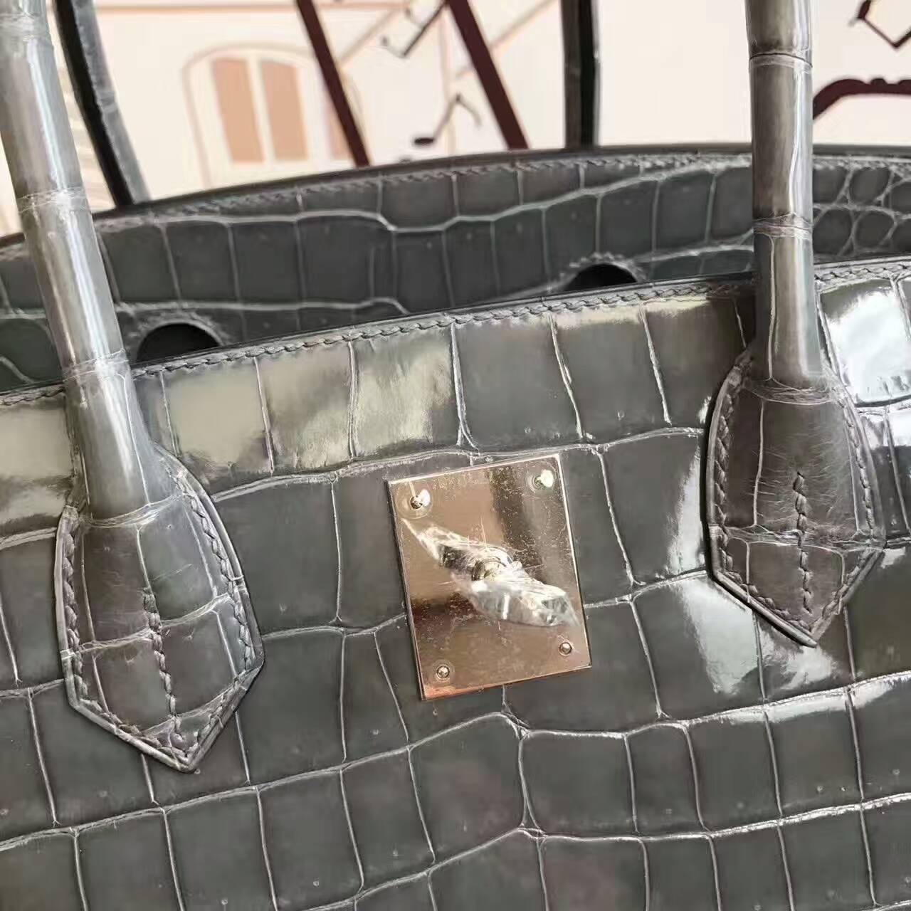 On Sale Hermes 8M Gris Paris Crocodile Shiny Leather Birkin Bag 30cm