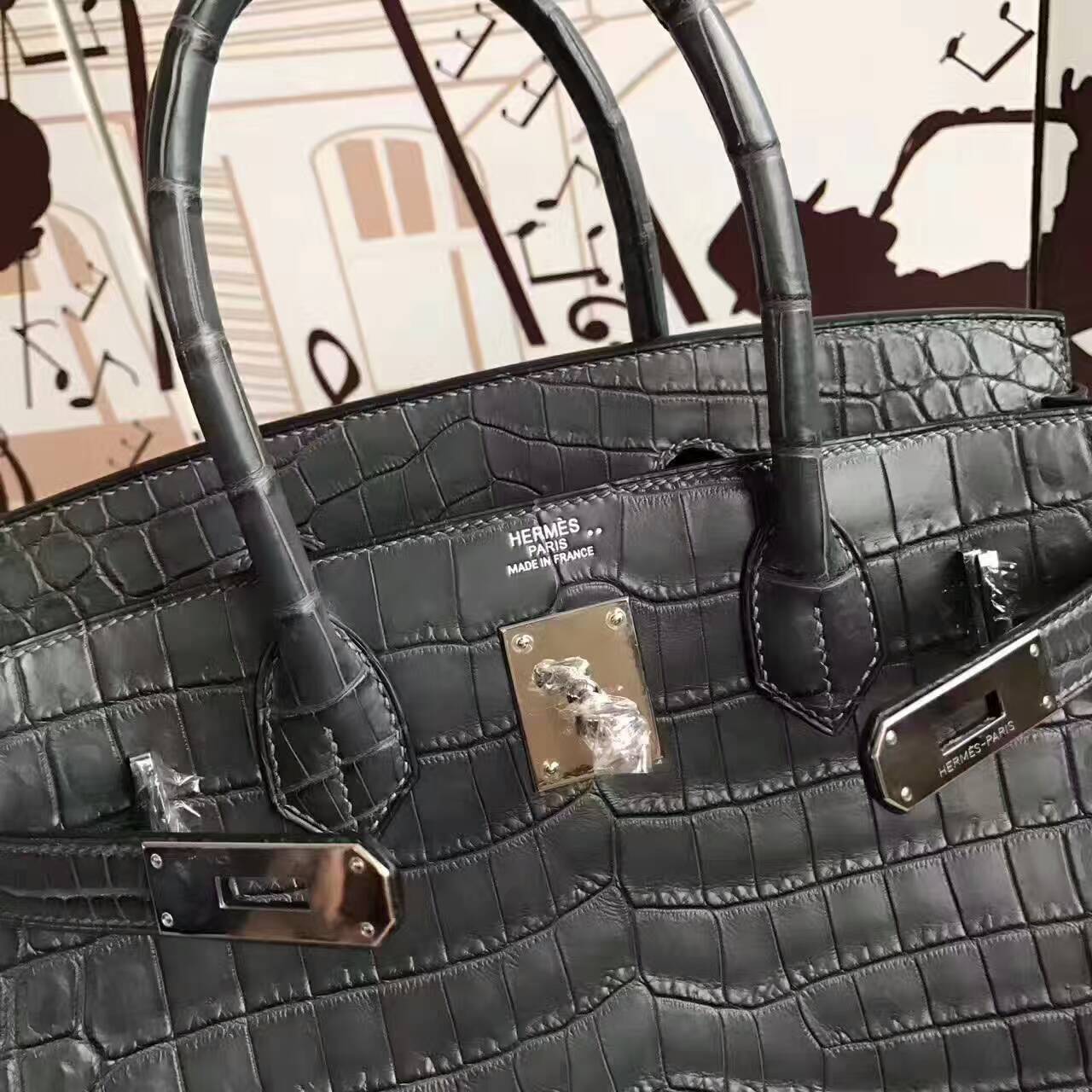 Discount Hermes 8F Etain Grey Crocodile Matt Leather Birkin Bag 30cm