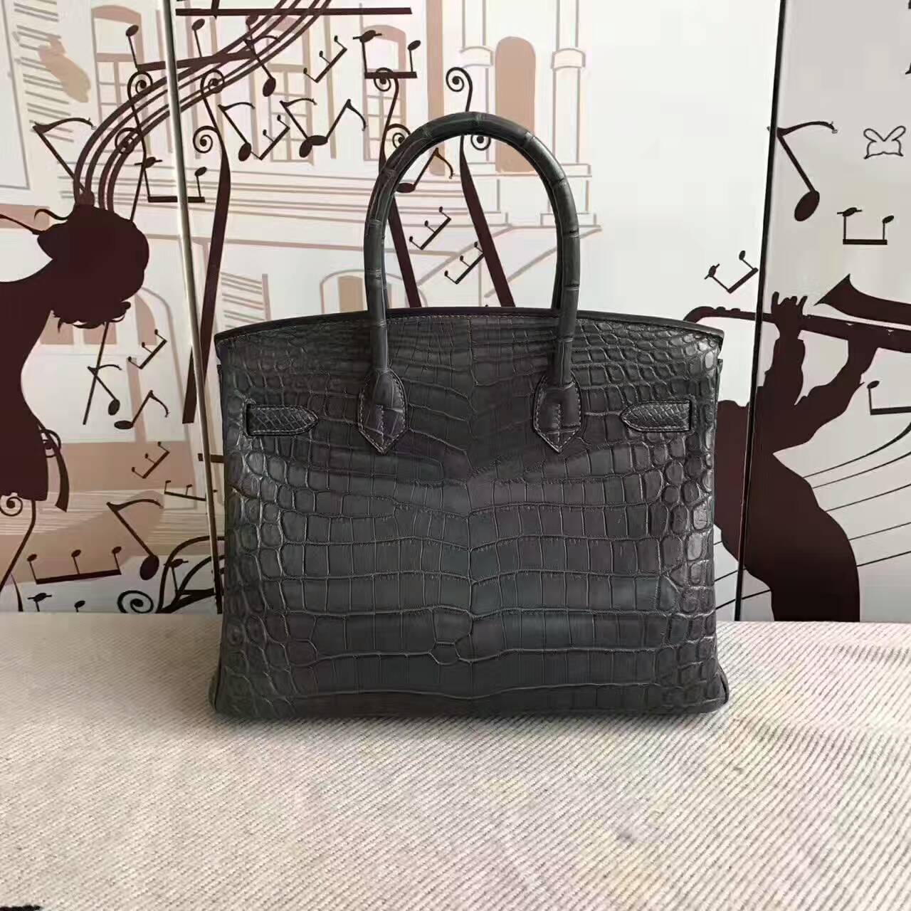 Discount Hermes 8F Etain Grey Crocodile Matt Leather Birkin Bag 30cm