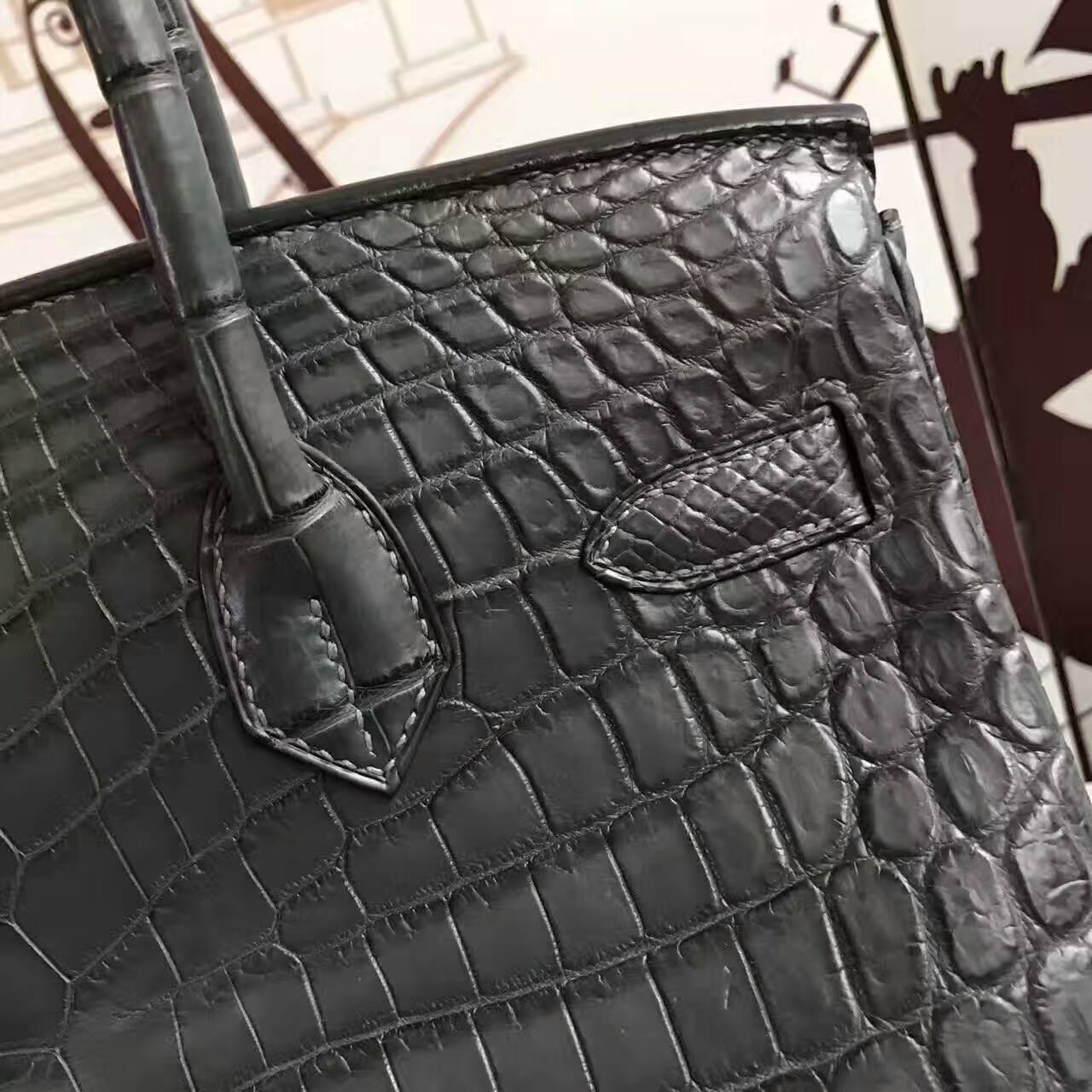 Discount Hermes 8F Etain Grey Crocodile Matt Leather Birkin Bag 30cm