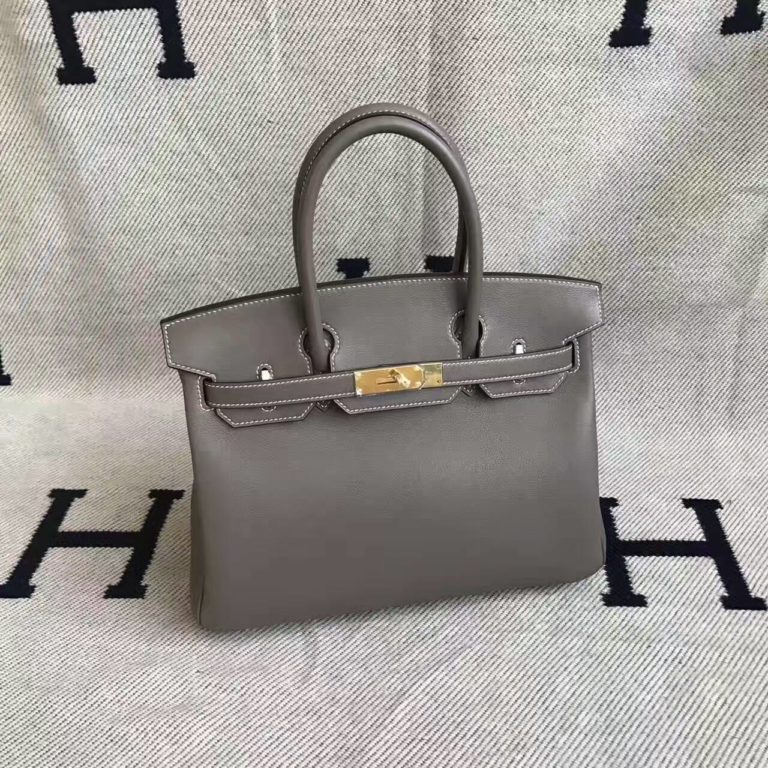 Hand Stitching Hermes C 18 Etoupe Grey Swift Leather Birkin Bag  30cm