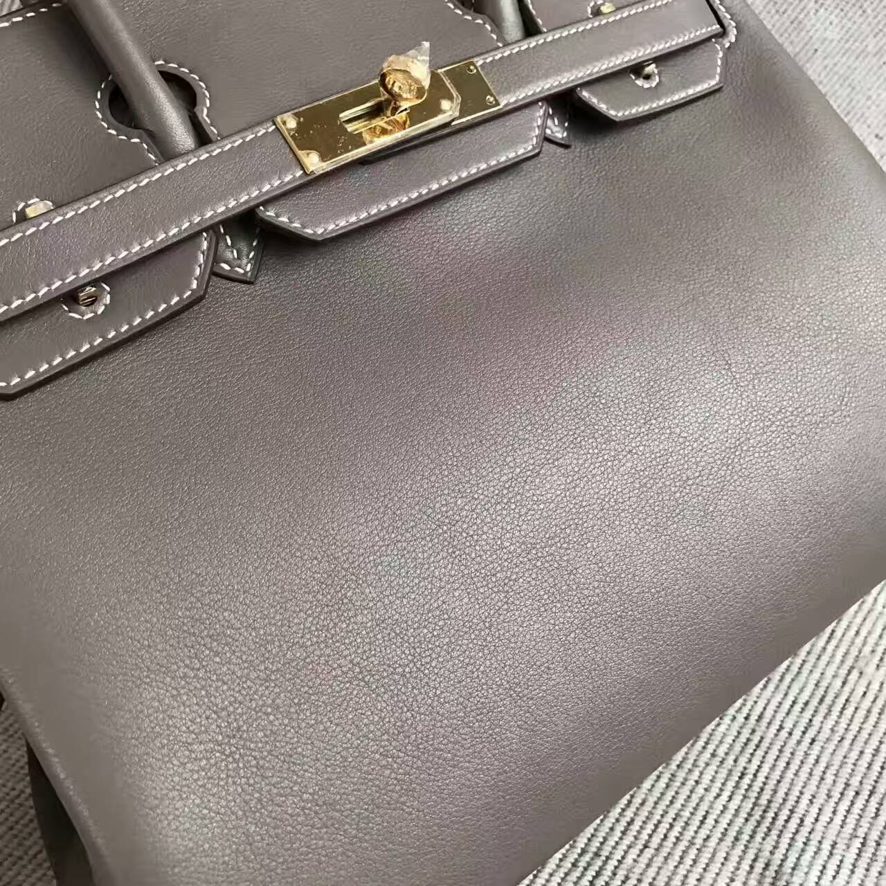 Hand Stitching Hermes C18 Etoupe Grey Swift Leather Birkin Bag 30cm