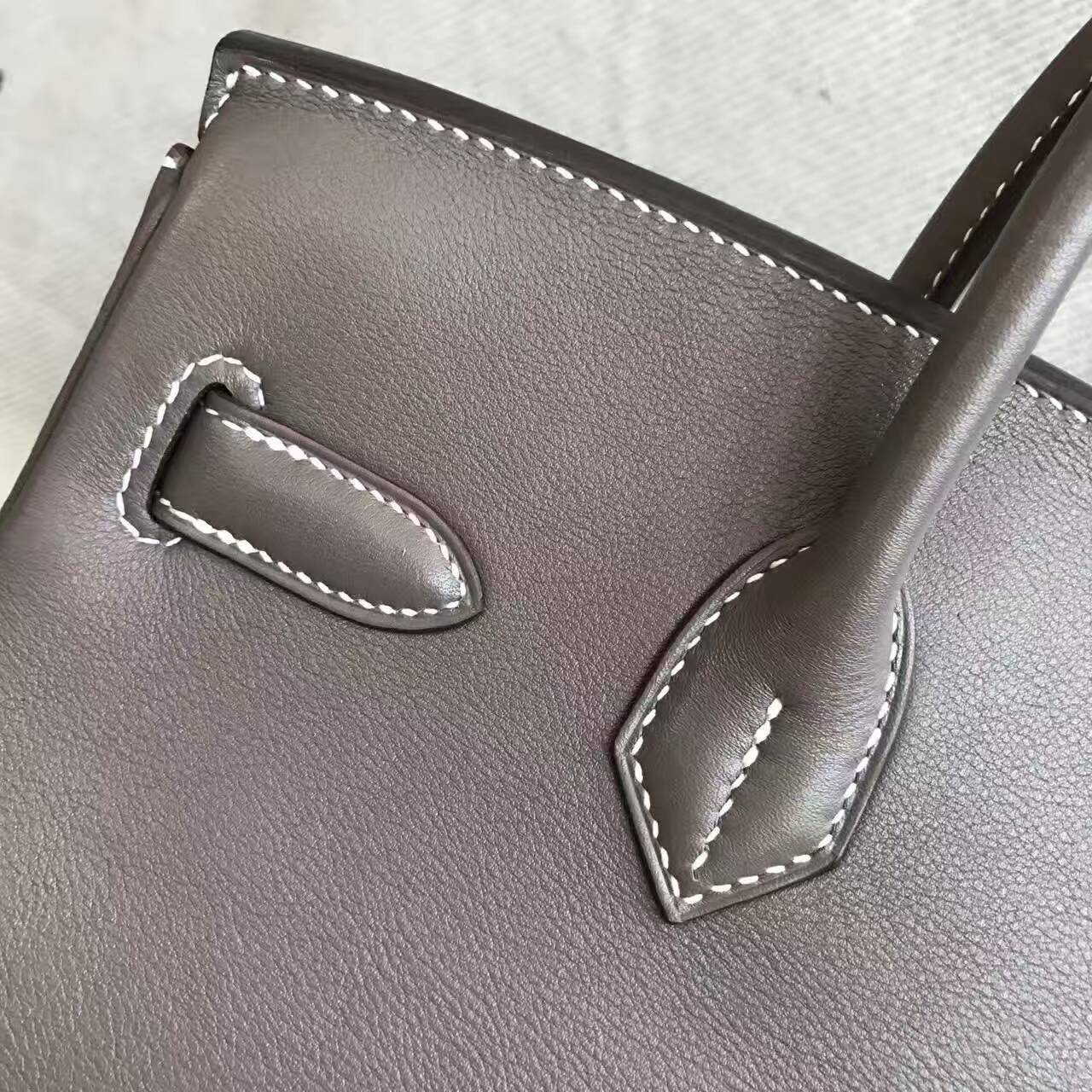 Hand Stitching Hermes C18 Etoupe Grey Swift Leather Birkin Bag 30cm