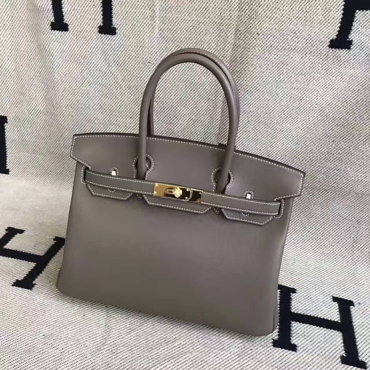 Hand Stitching Hermes C18 Etoupe Grey Swift Leather Birkin Bag 30cm