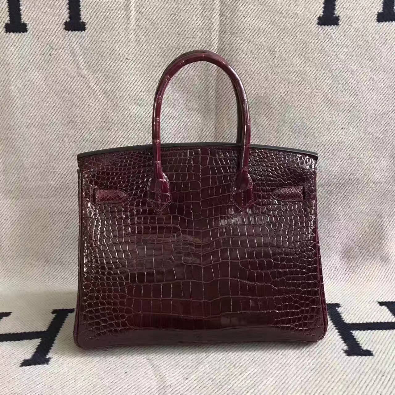 On Sale Hermes CK57 Bordeaux Crocodile Shiny Leather Birkin Bag 30cm
