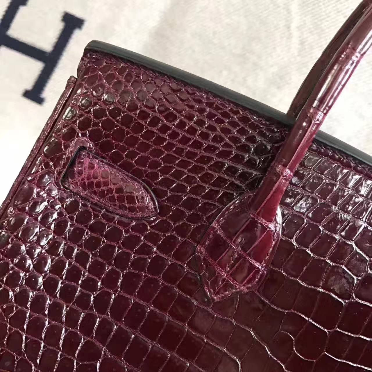 On Sale Hermes CK57 Bordeaux Crocodile Shiny Leather Birkin Bag 30cm