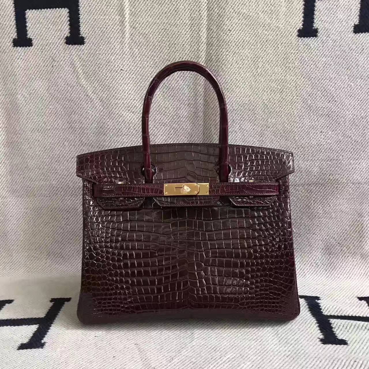 On Sale Hermes CK57 Bordeaux Crocodile Shiny Leather Birkin Bag 30cm