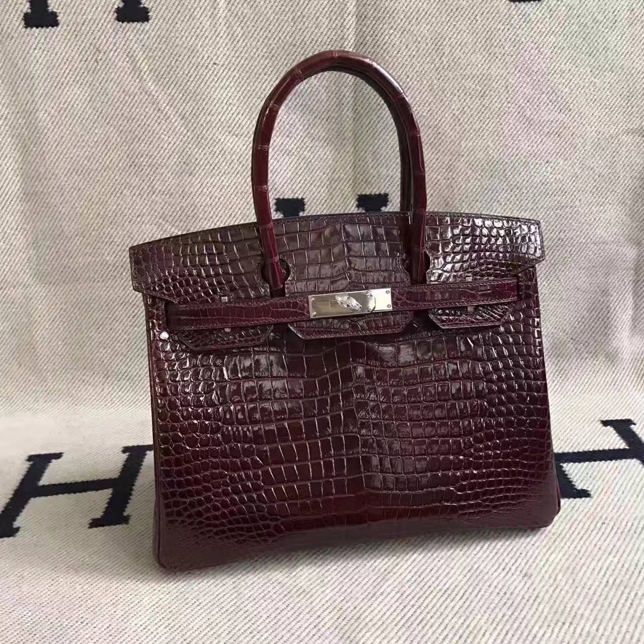On Sale Hermes CK57 Bordeaux Crocodile Shiny Leather Birkin Bag 30cm