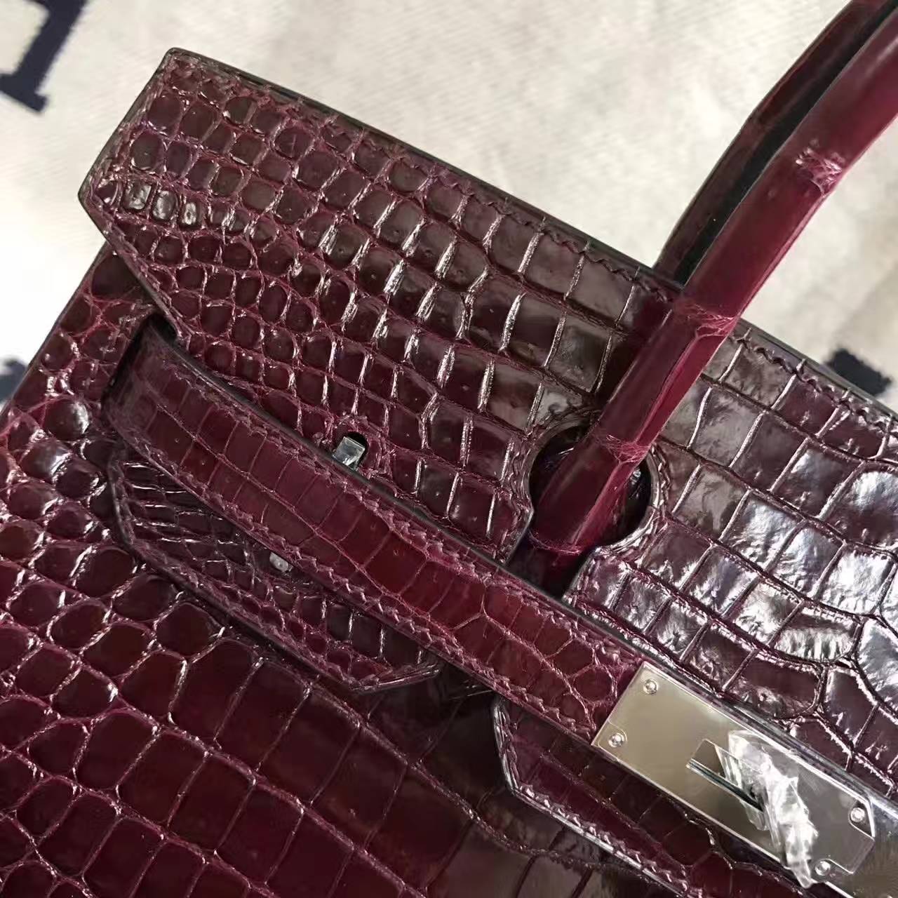 On Sale Hermes CK57 Bordeaux Crocodile Shiny Leather Birkin Bag 30cm