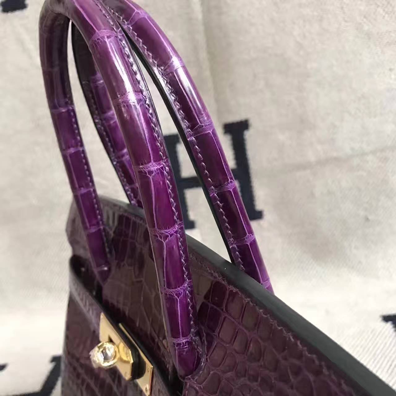 Wholesale Hermes 9G Violet Crocodile Shiny Leather Birkin 30cm Handbag