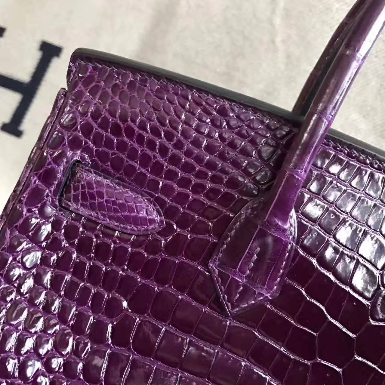 Wholesale Hermes 9G Violet Crocodile Shiny Leather Birkin 30cm Handbag