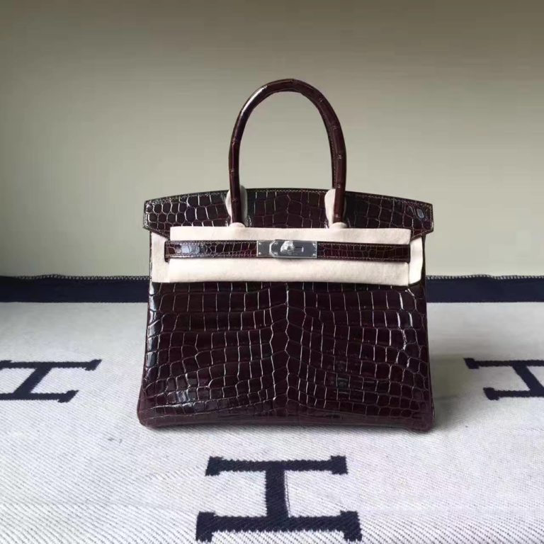High Quality Hermes 4D Terre Crocodile Shiny Leather Birkin Bag  30cm