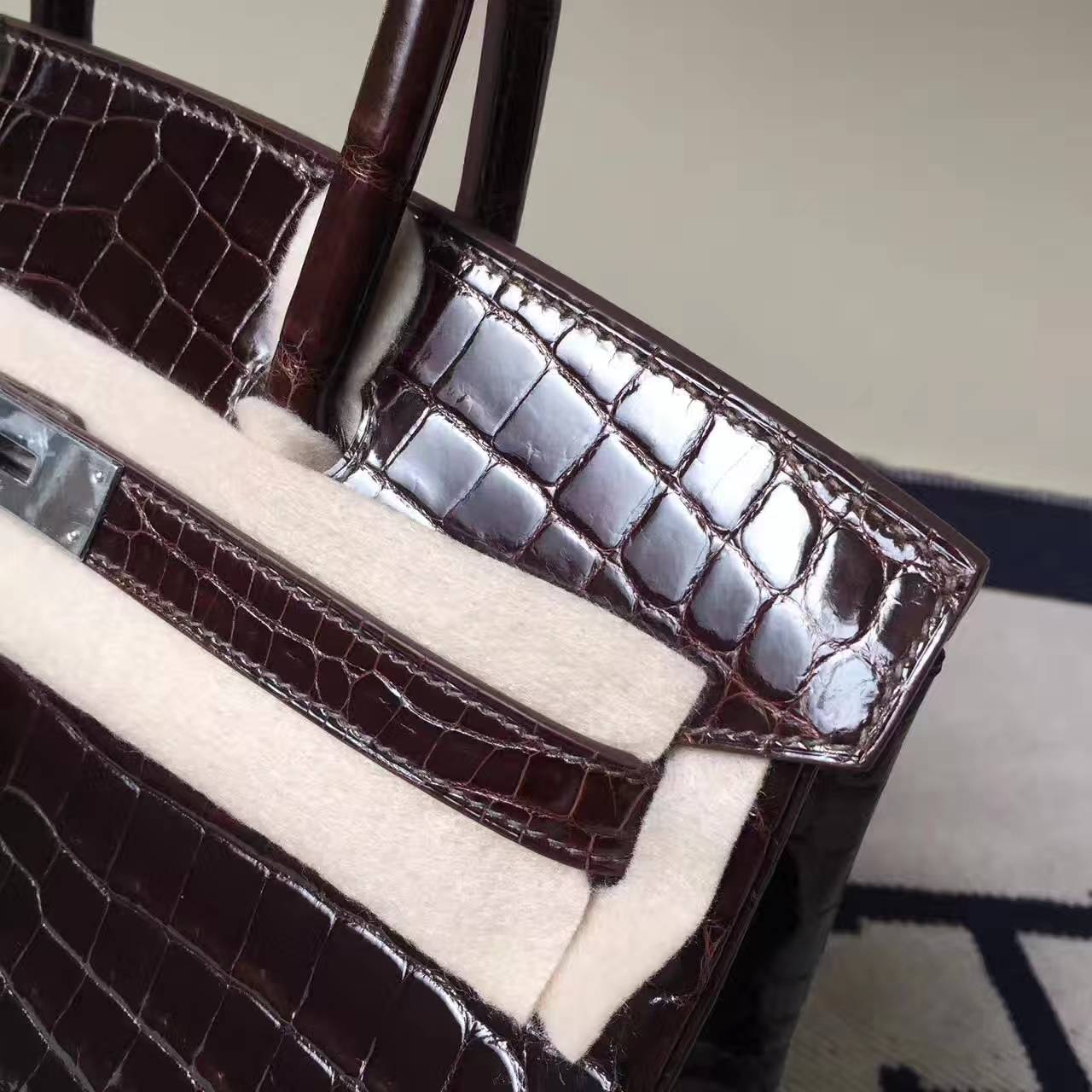 High Quality Hermes 4D Terre Crocodile Shiny Leather Birkin Bag 30cm