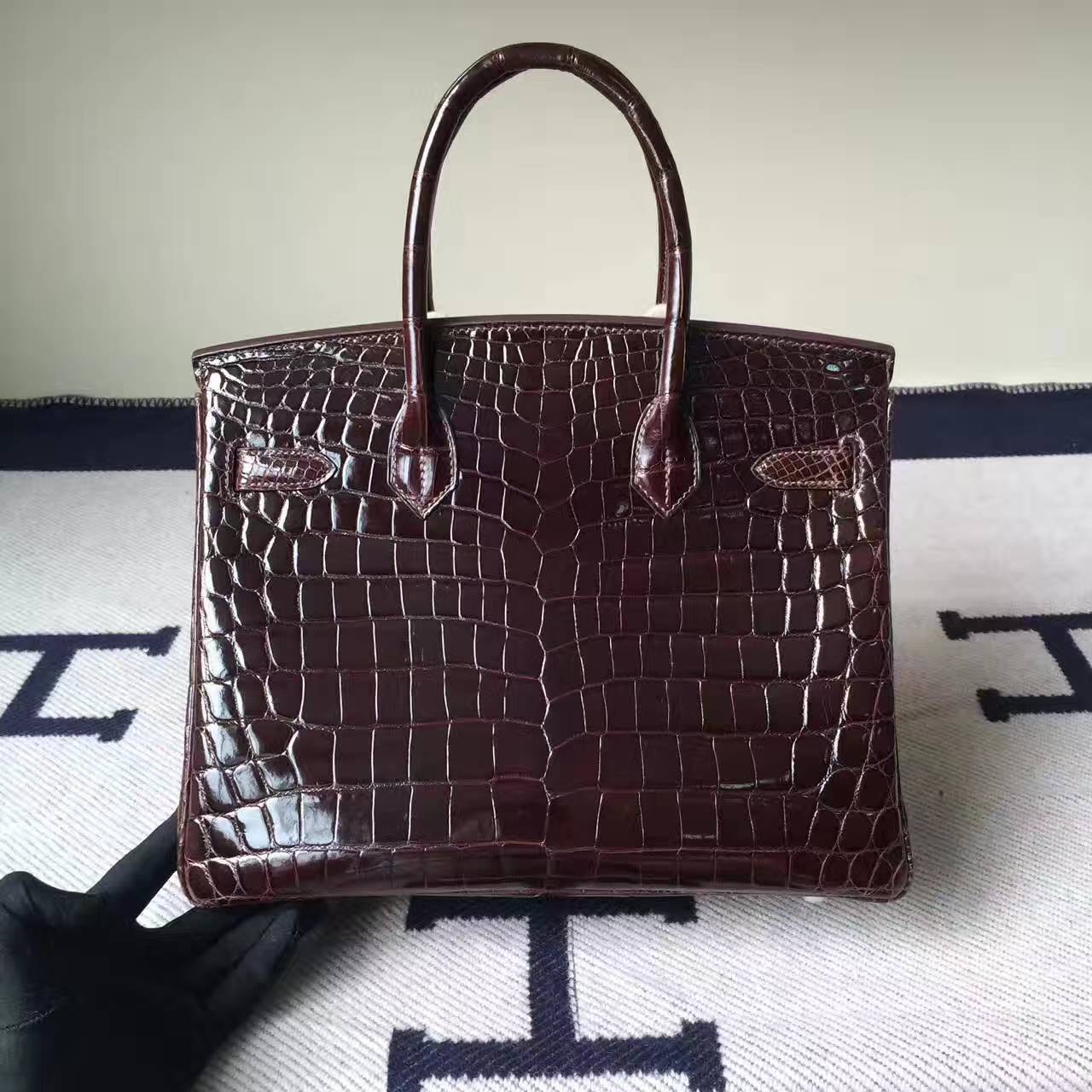 High Quality Hermes 4D Terre Crocodile Shiny Leather Birkin Bag 30cm
