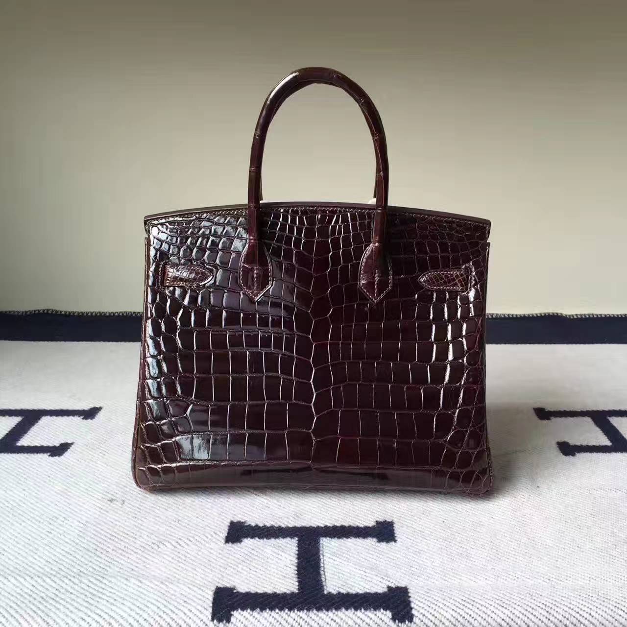 High Quality Hermes 4D Terre Crocodile Shiny Leather Birkin Bag 30cm
