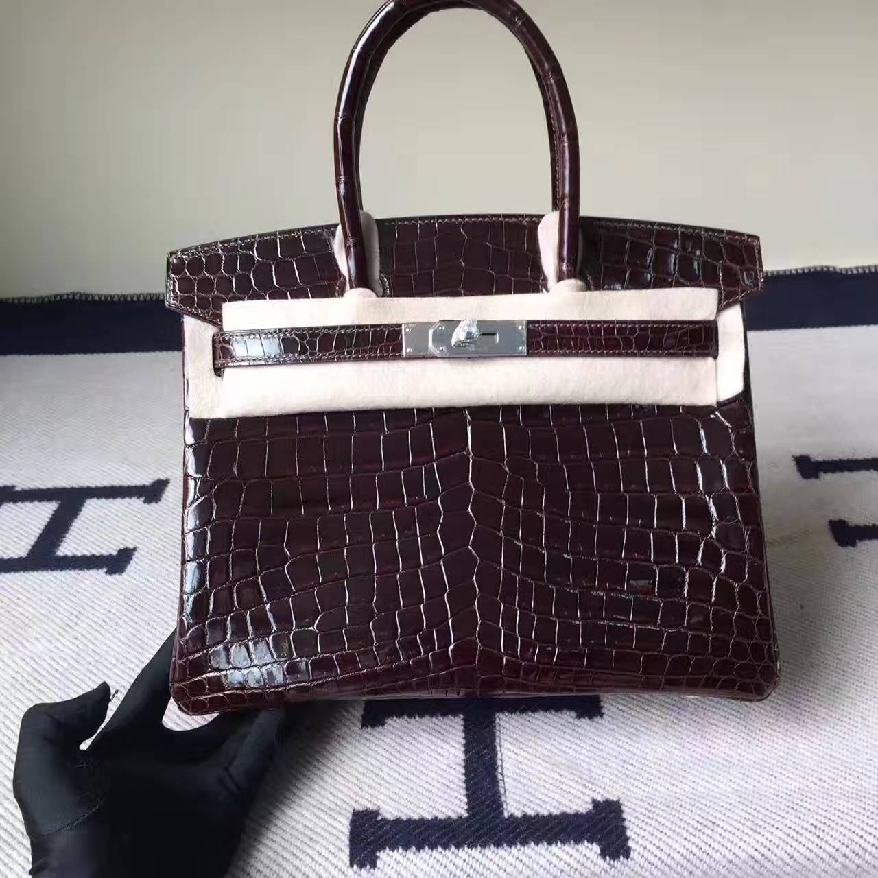 High Quality Hermes 4D Terre Crocodile Shiny Leather Birkin Bag 30cm