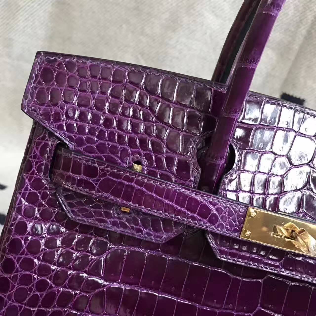 New Arrival Hermes Porosus Shiny Leather Birkin Bag 30cm in 5C Violet