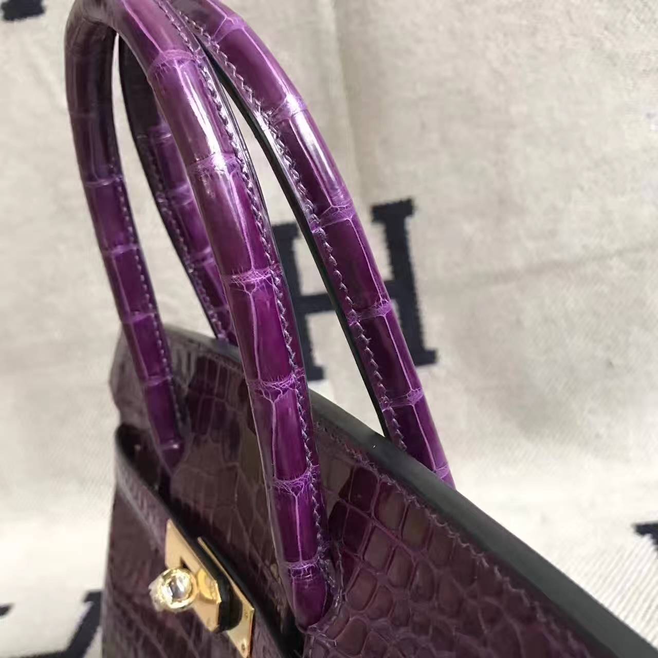 New Arrival Hermes Porosus Shiny Leather Birkin Bag 30cm in 5C Violet