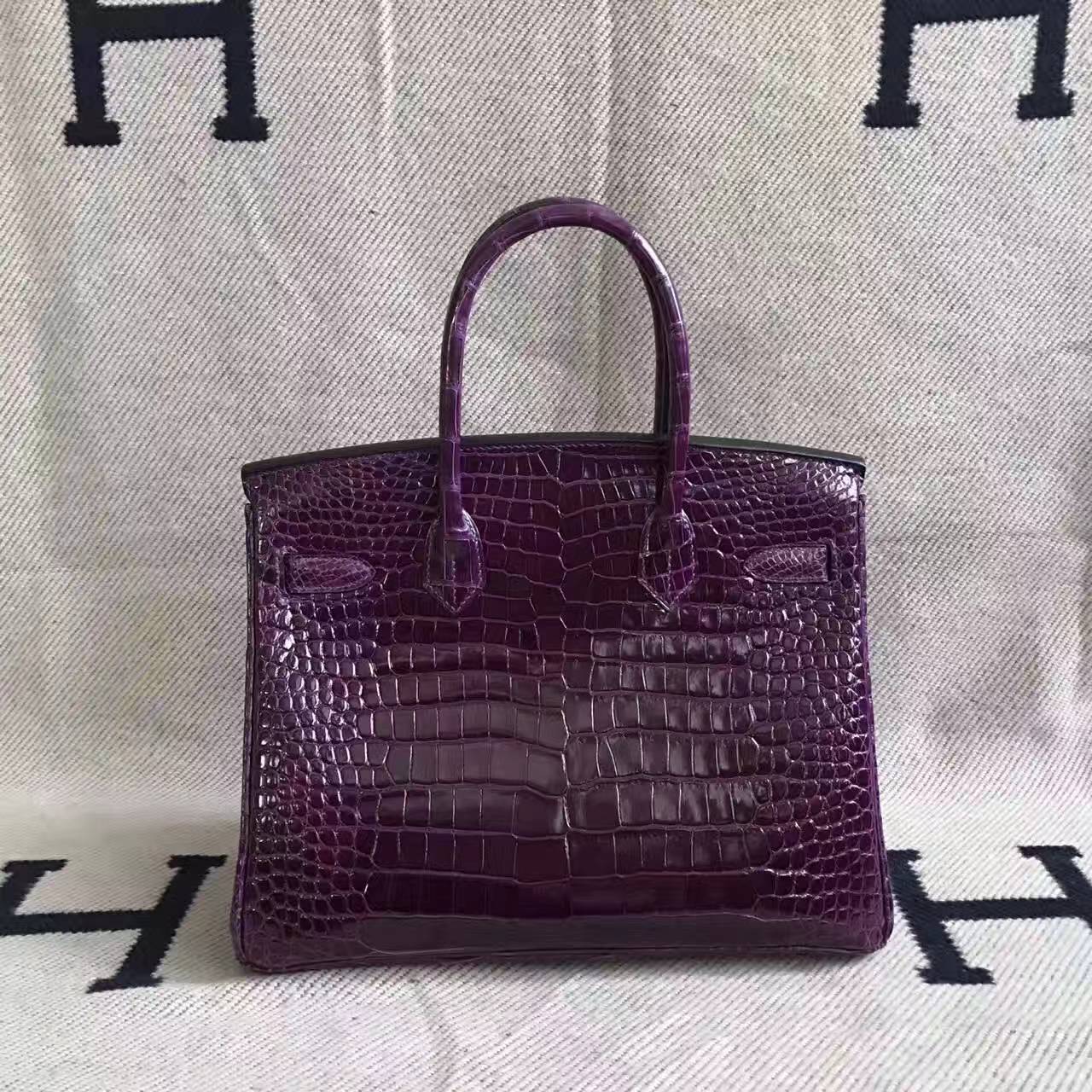 New Arrival Hermes Porosus Shiny Leather Birkin Bag 30cm in 5C Violet