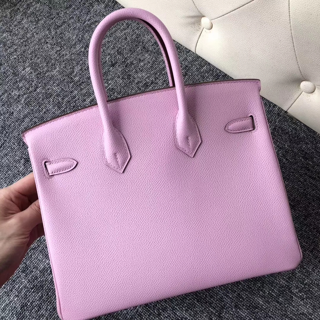 Pretty Hermes Epsom Calf X9 Mauve Sylvestre Birkin Bag25CM Silver Hardware