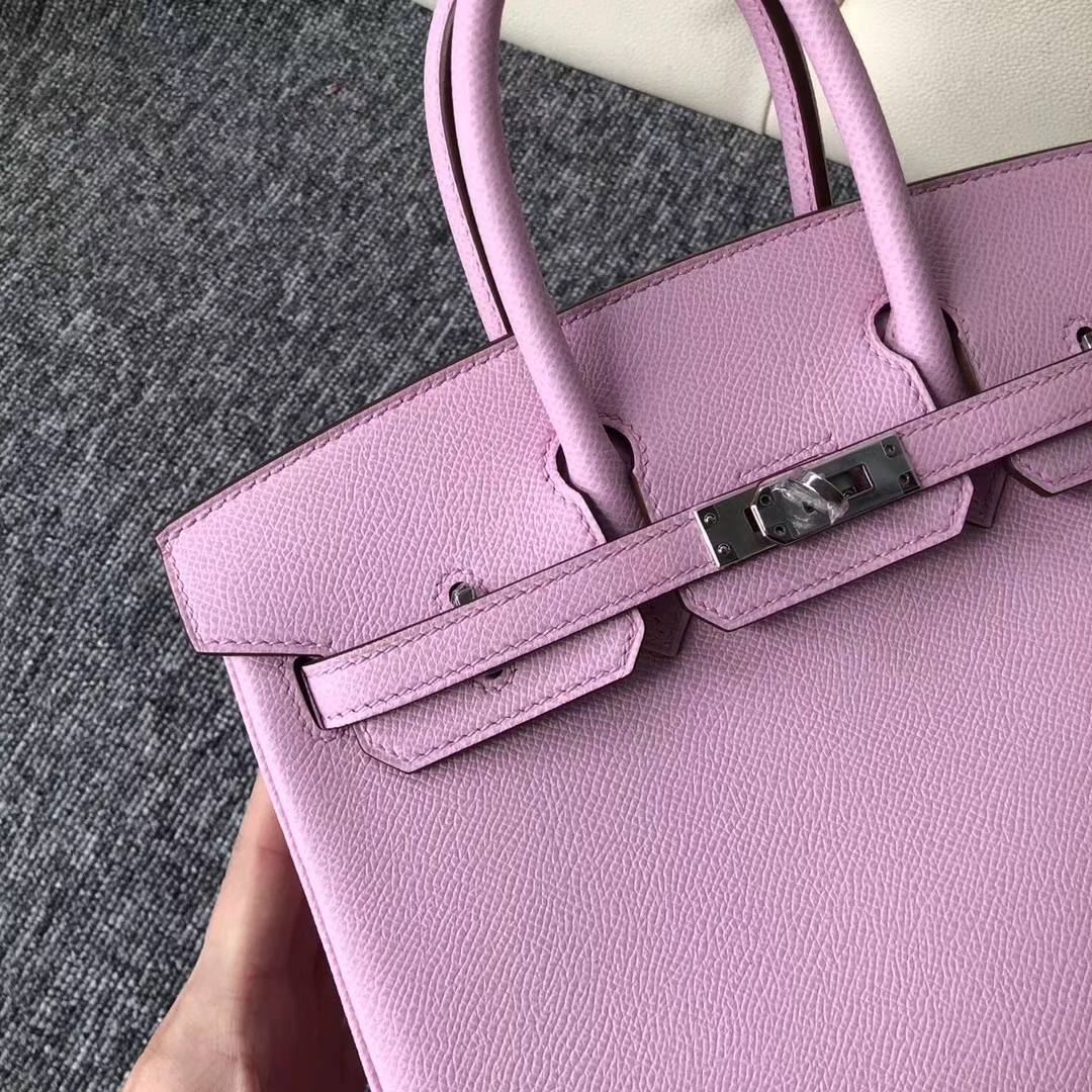 Pretty Hermes Epsom Calf X9 Mauve Sylvestre Birkin Bag25CM Silver Hardware
