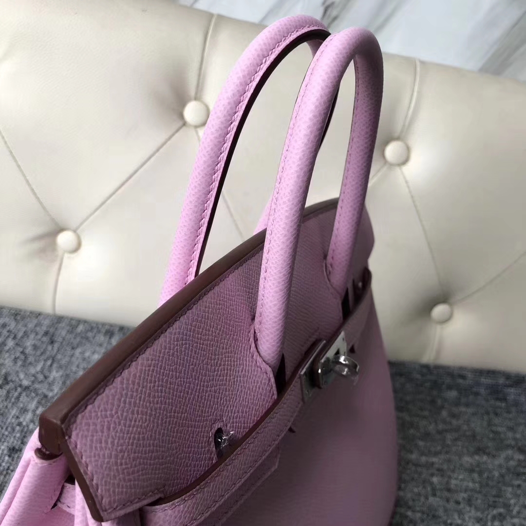 Pretty Hermes Epsom Calf X9 Mauve Sylvestre Birkin Bag25CM Silver Hardware