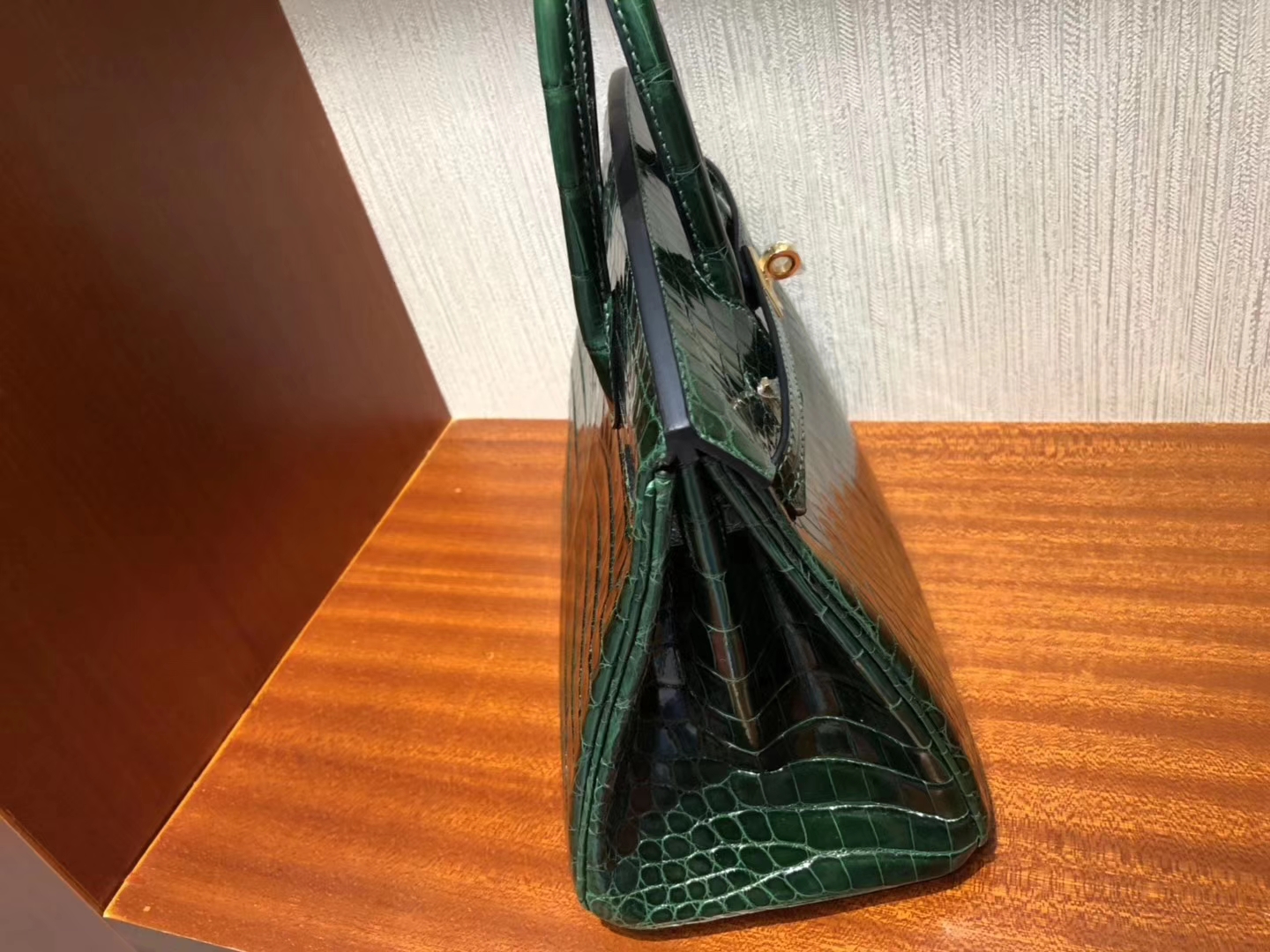 Wholesale Hermes CK67 Vert Fonce Shiny Crocodile Birkin25CM Bag Gold Hardware