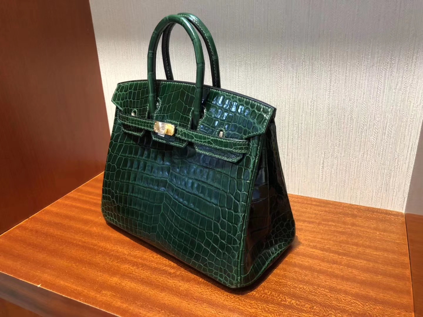 Wholesale Hermes CK67 Vert Fonce Shiny Crocodile Birkin25CM Bag Gold Hardware