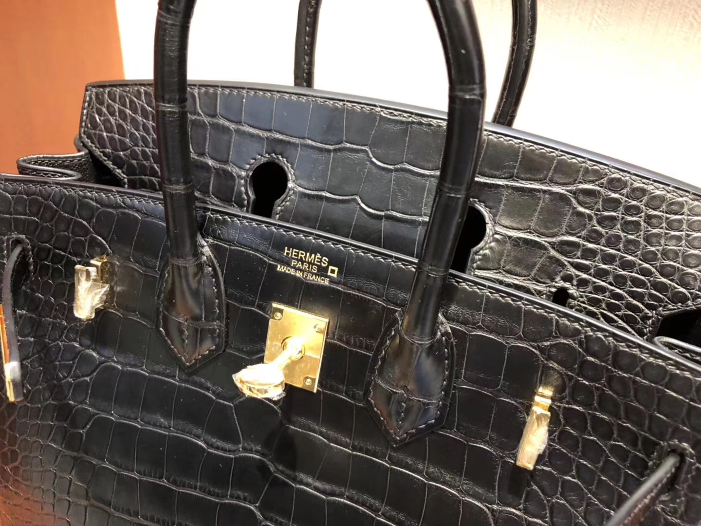 Wholesale Hermes Matt Crocodile Birkin25CM Tote Bag in CK89 Noir Gold Hardware