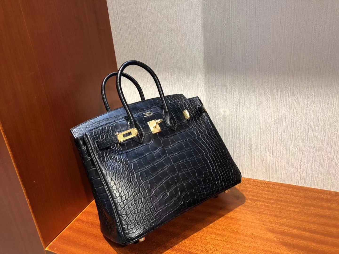 Wholesale Hermes Matt Crocodile Birkin25CM Tote Bag in CK89 Noir Gold Hardware