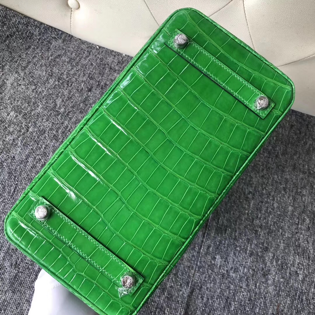 Noble Hermes 1L Vert Cacti Shiny Crocodile Birkin Bag25CM Silver Hardware