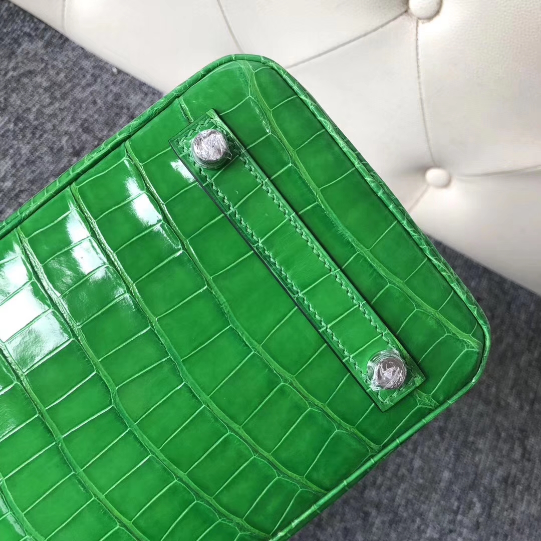 Noble Hermes 1L Vert Cacti Shiny Crocodile Birkin Bag25CM Silver Hardware
