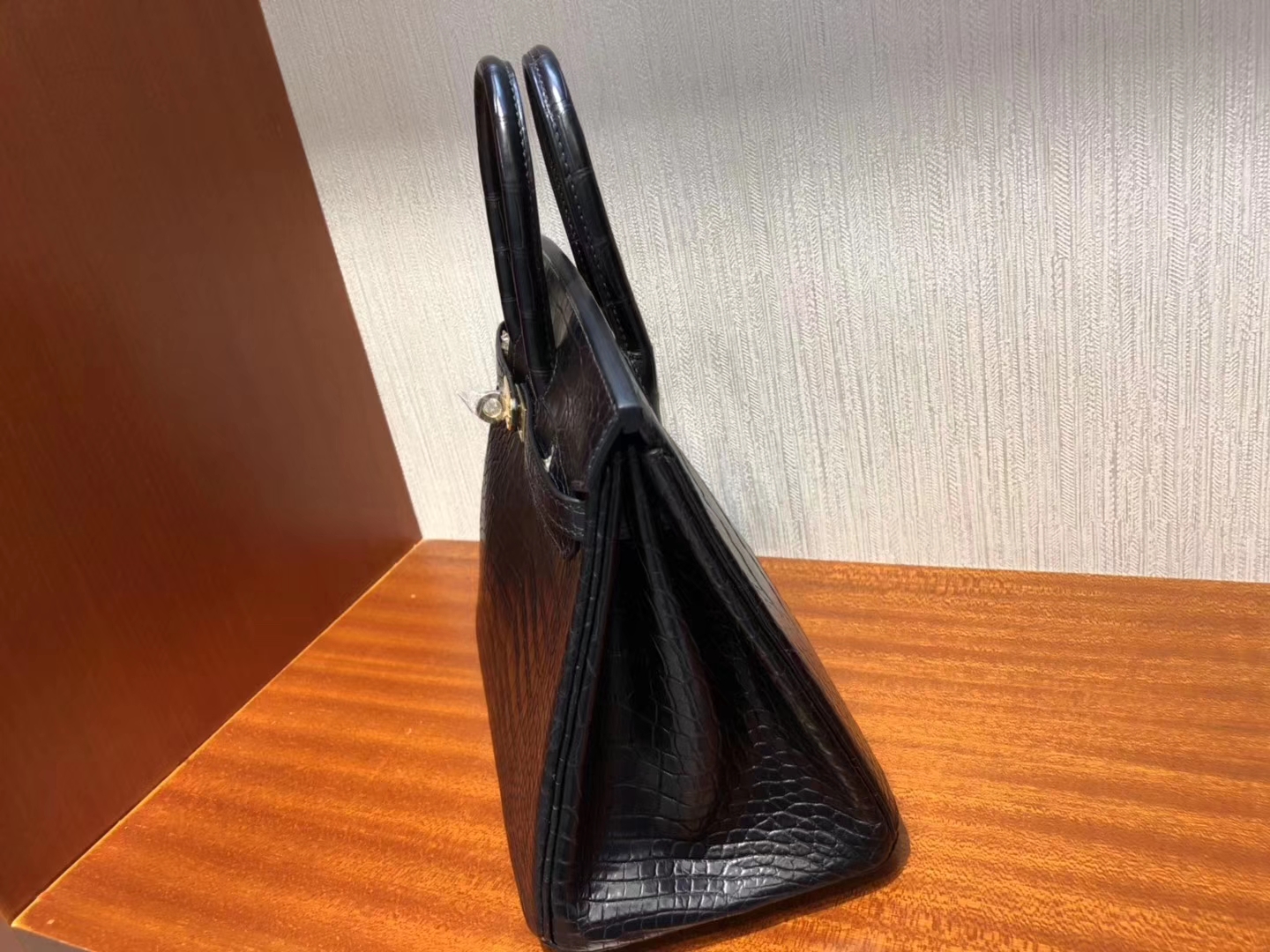 Discount Hermes CK89 Noir Matt Crocodile Birkin Bag25CM Gold Hardware