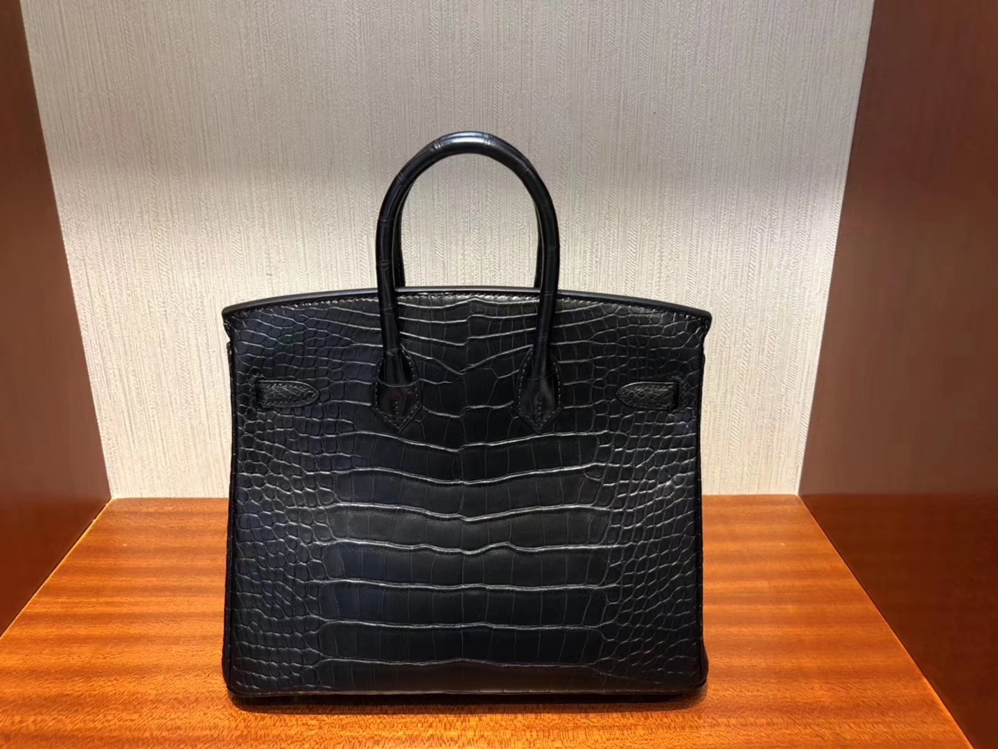 Discount Hermes CK89 Noir Matt Crocodile Birkin Bag25CM Gold Hardware