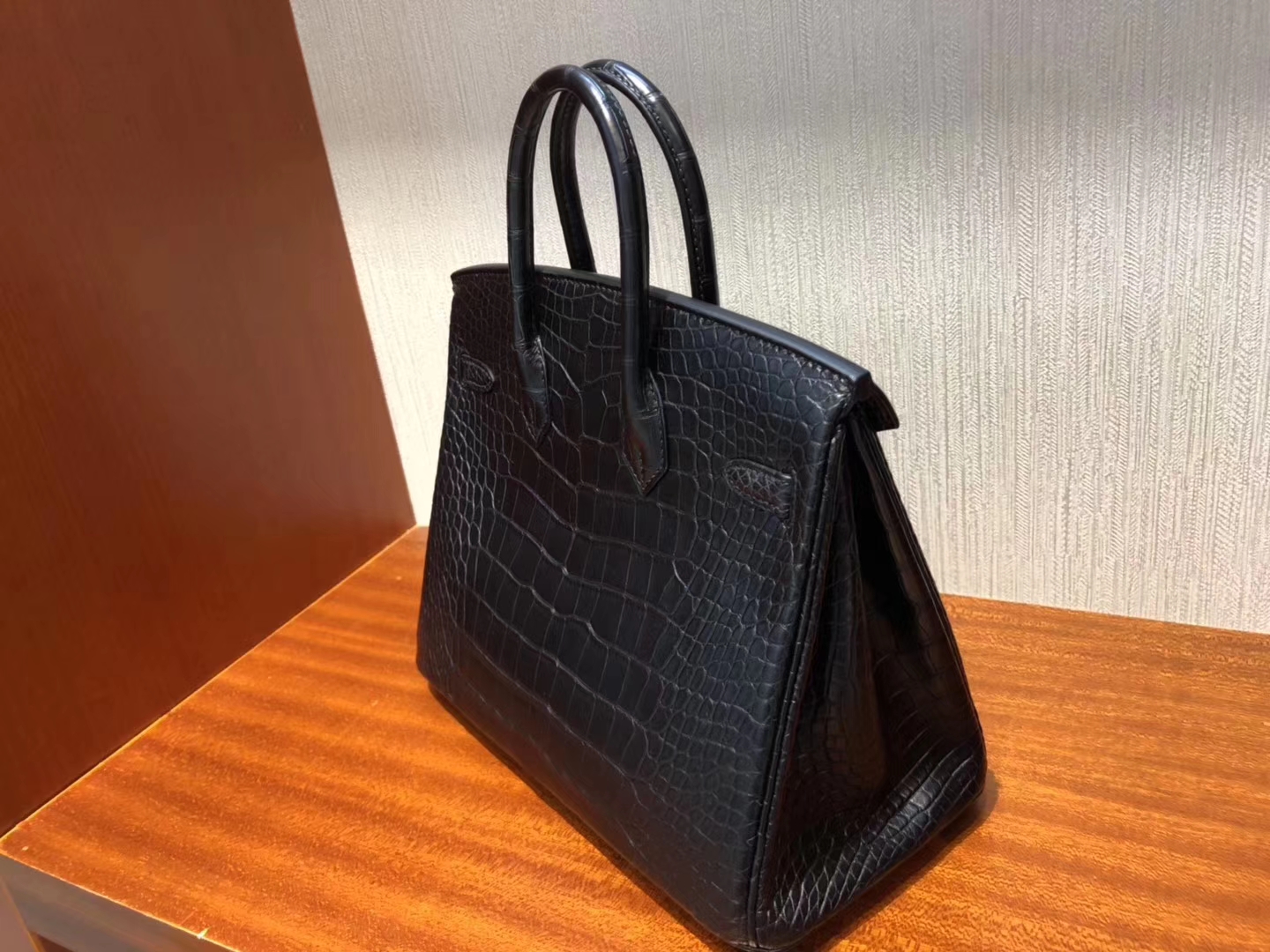 Discount Hermes CK89 Noir Matt Crocodile Birkin Bag25CM Gold Hardware