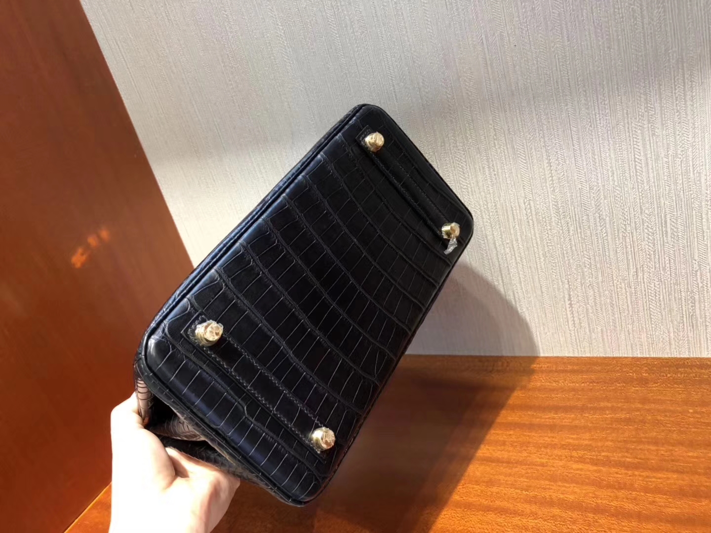 Discount Hermes CK89 Noir Matt Crocodile Birkin Bag25CM Gold Hardware